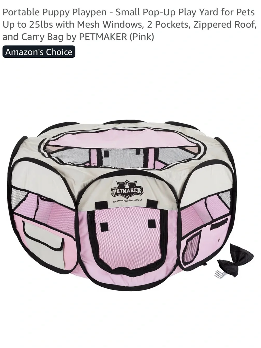 Pet Maker Portable Puppy Playpen - Small Pop-Up to 25lbs PINK
